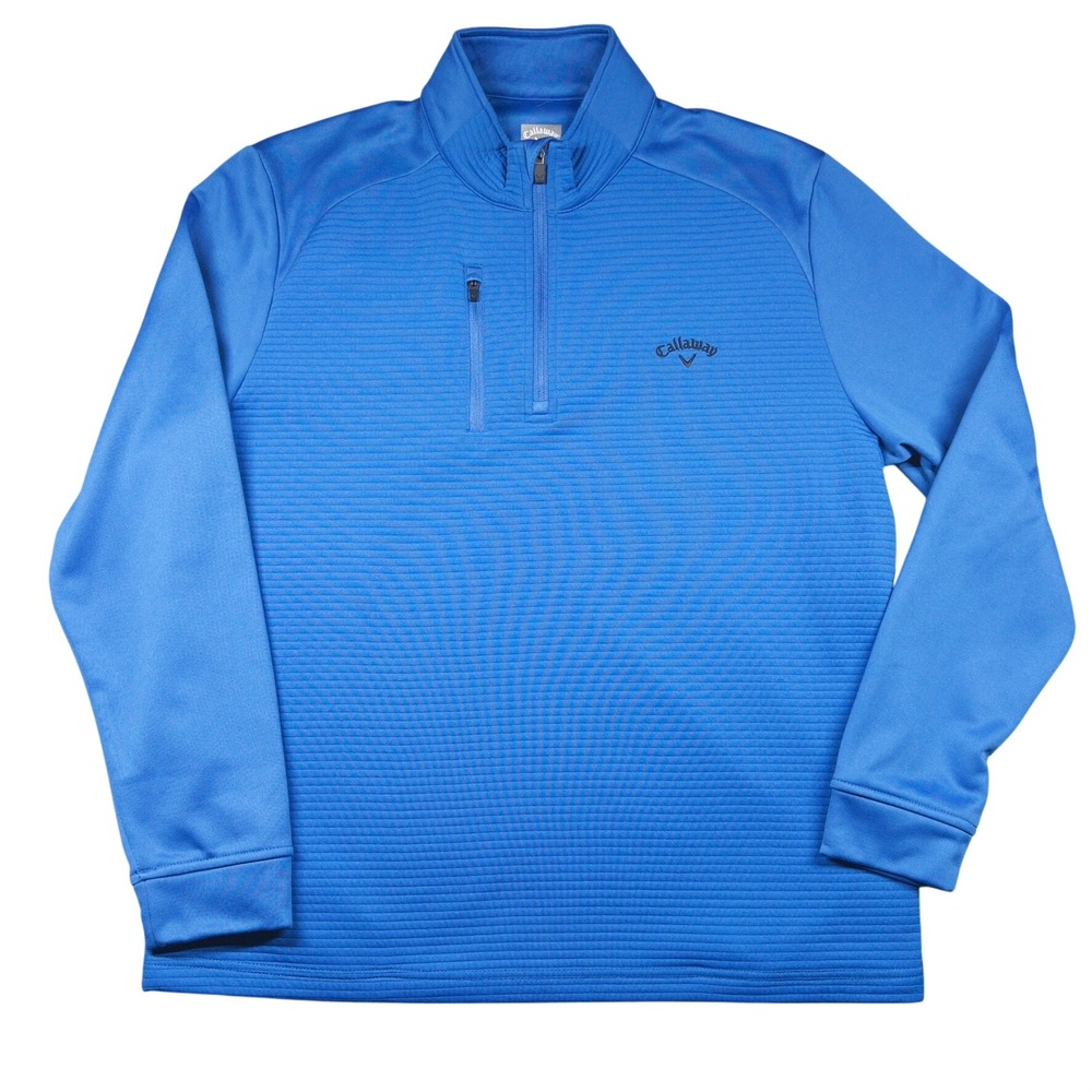 Callaway Quarter Zip Pullover Mens Large Blue Waffle Knit Texture Golf Sweater